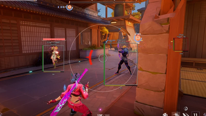 Aim assist overlay with hero boxes in combat